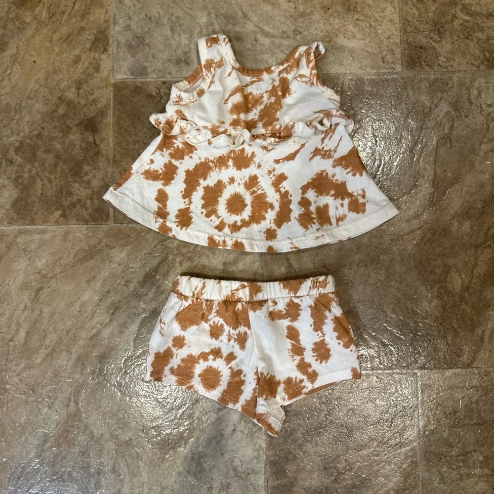 Grayson Mini Baby Girl Ruffle Tie Dye Boho Tank & Shorts Matching Set Newborn
